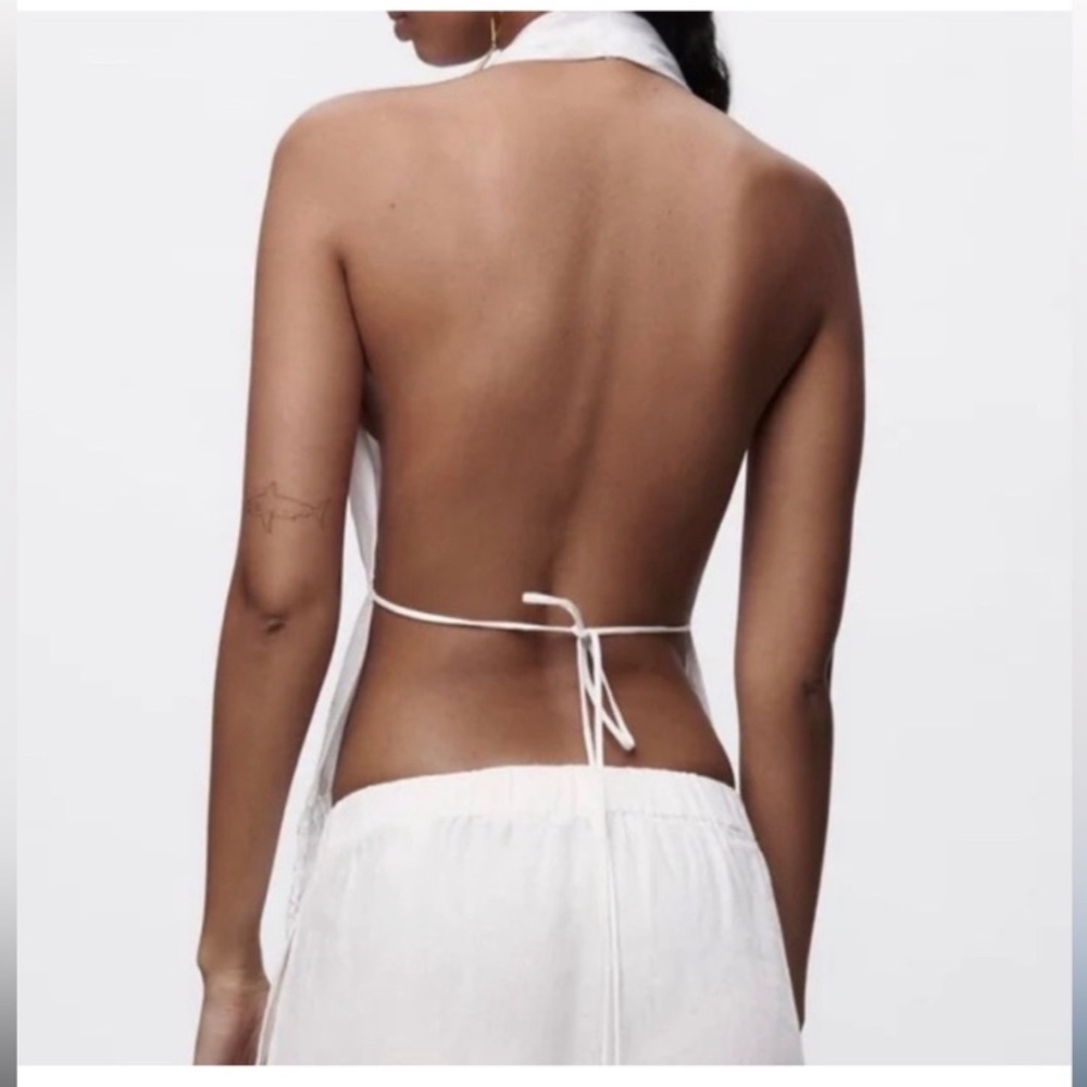 ZARA White Linen Macrame Eonen Backless Halter Top NWT - Picture 11 of 16